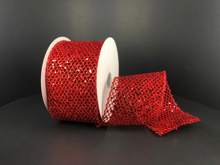 Red Glitter Net Wired Ribbon - 2.5"