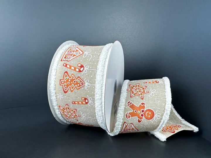 Gingerbread Fluff Edge Wired Ribbon - 2.5"