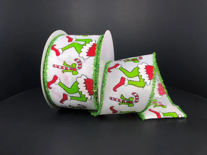 Grinch Legs Wired Ribbon - 2.5"