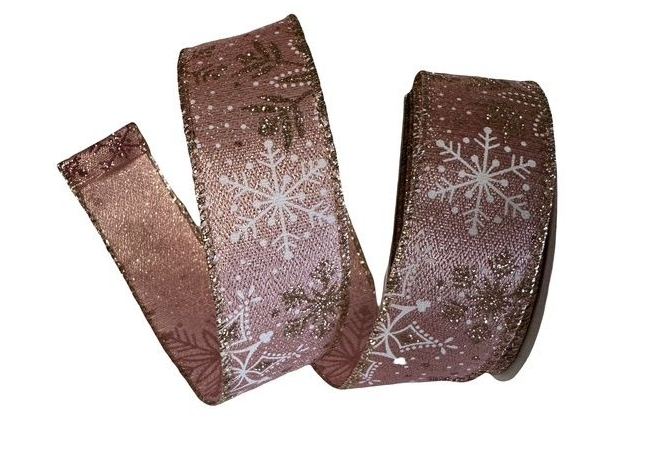 Pink Glitter Snowflakes Ribbon 1.5"
