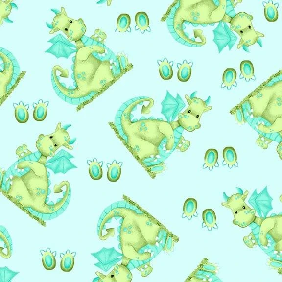 Baby Dragons Light Blue FLANNEL Fabric