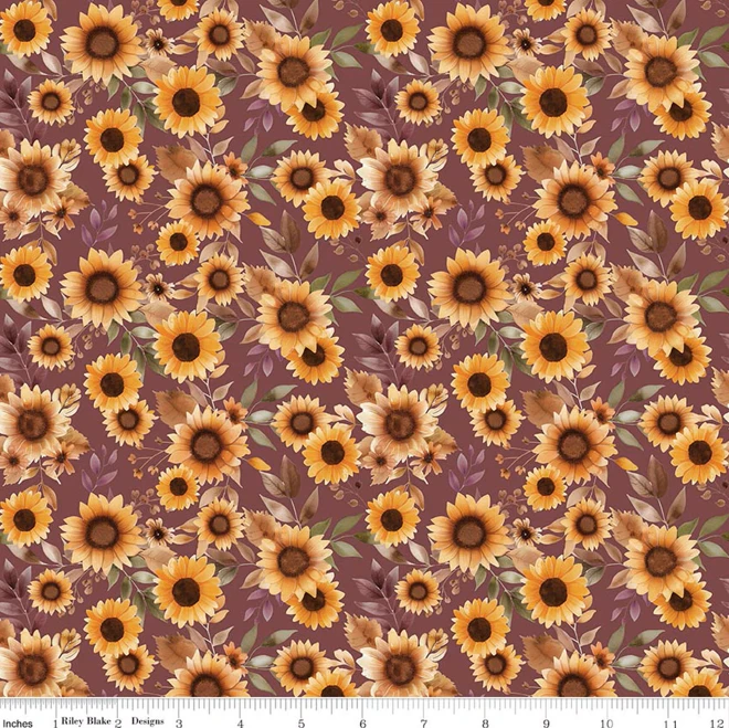Harvest on the Prairie Sunflowers Wine Cotton Fabric