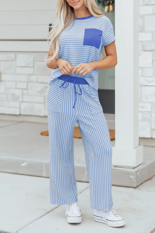Textured Striped Top w/ Pocket or Wide Leg Pants – Sold Separately