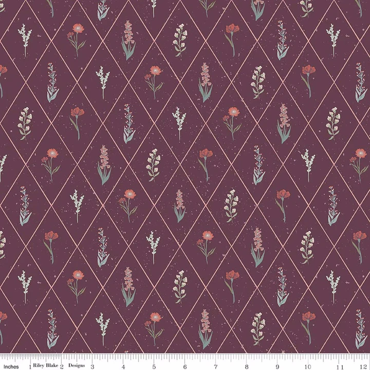 Hedgerow Haven Floral Argyle Sangria Cotton Fabric