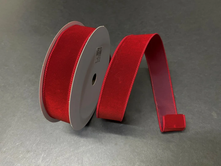 1.5" Stitched Edge Velvet Ribbon: Dark Red (25 Yards)