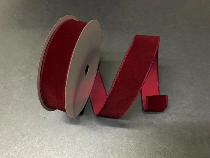 1.5" Stitched Edge Velvet Ribbon: Burgundy (25 Yards)