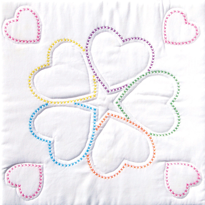 Five Cross Stitch Hearts 18" Quilt Blocks