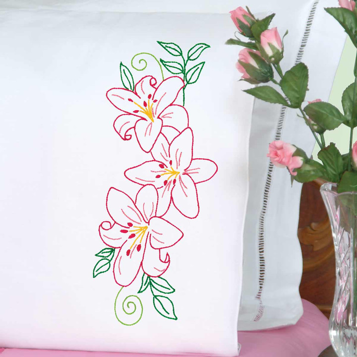 Lilies Lace Edge Pillowcases