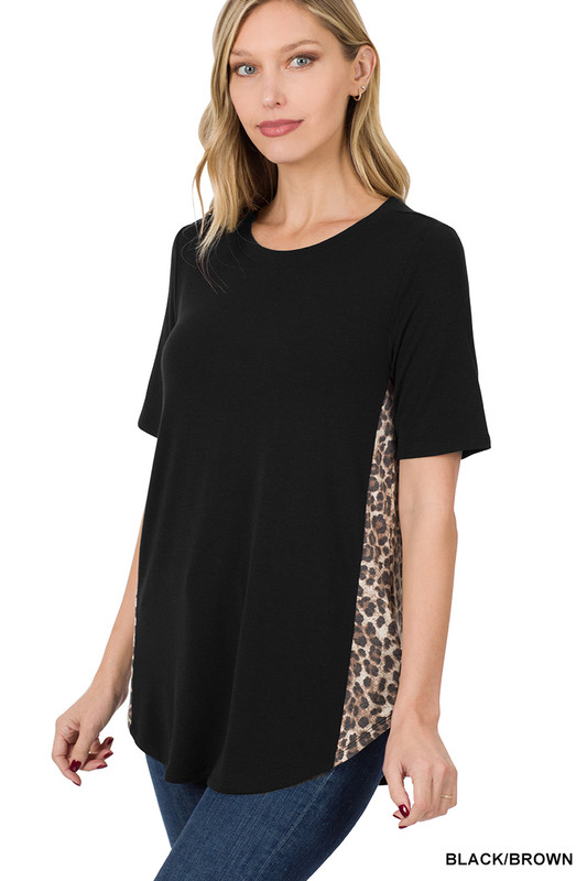 Leopard Side Panel Short Sleeve Top