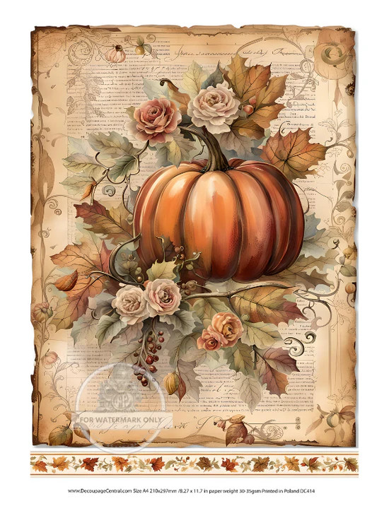 Rice Paper - Autumn Pumpkin Floral A4
