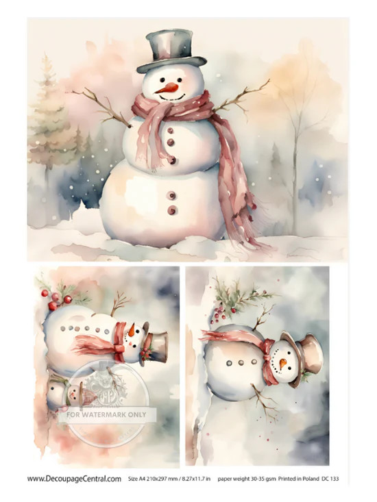 Rice Paper - Snowman Trio A4