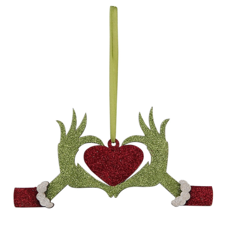 Green Monster Sparkly Heart in Hands Ornament