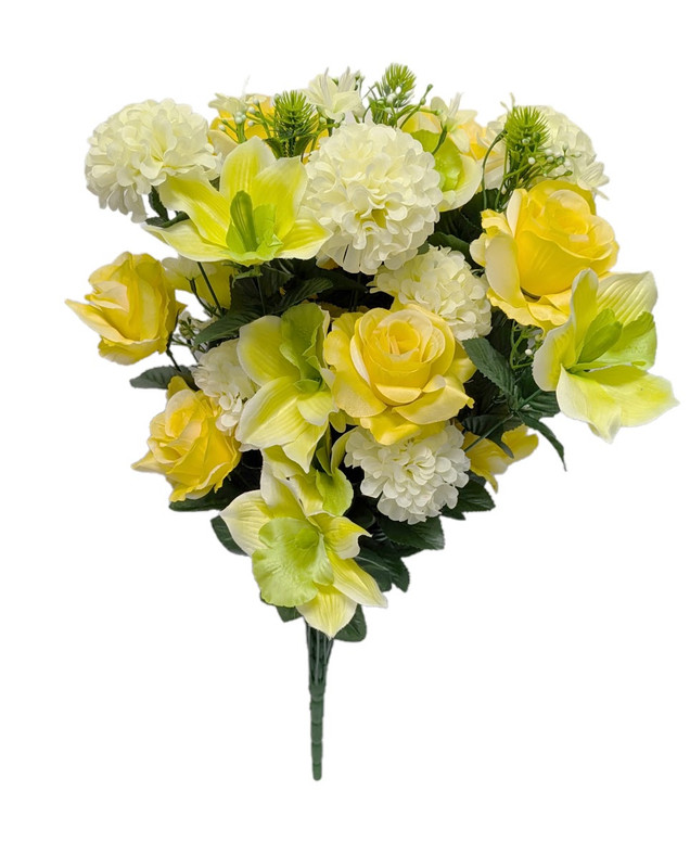 36" Orchids, Dahlias, & Roses Mixed Bush - Yellow