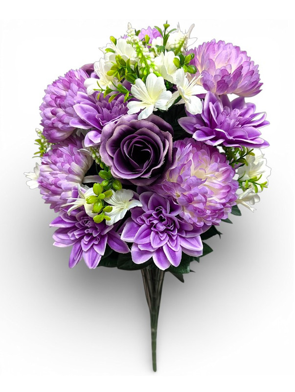 36" Deep Purple Dahlia, Mum, & Rose Mixed Bush