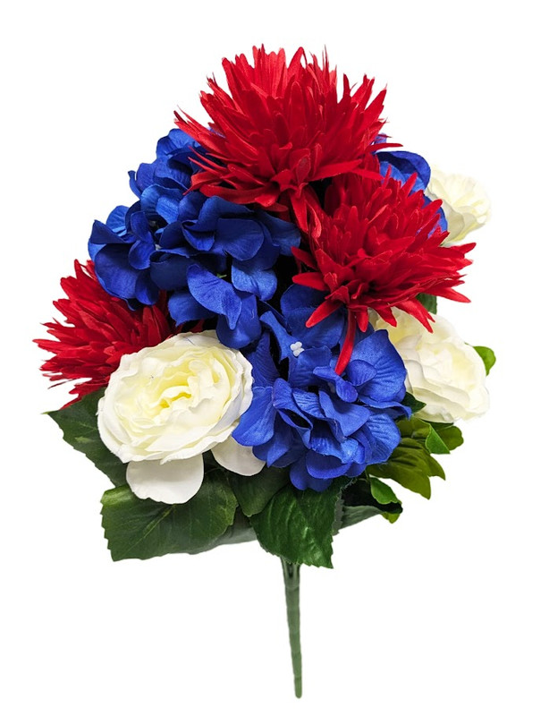 Red White & Blue Mums Roses & Hydrangeas Bush
