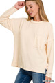 Corded Rib Long Sleeve Drop Shoulder Top - Multiple Colors