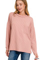 Corded Rib Long Sleeve Drop Shoulder Top - Multiple Colors