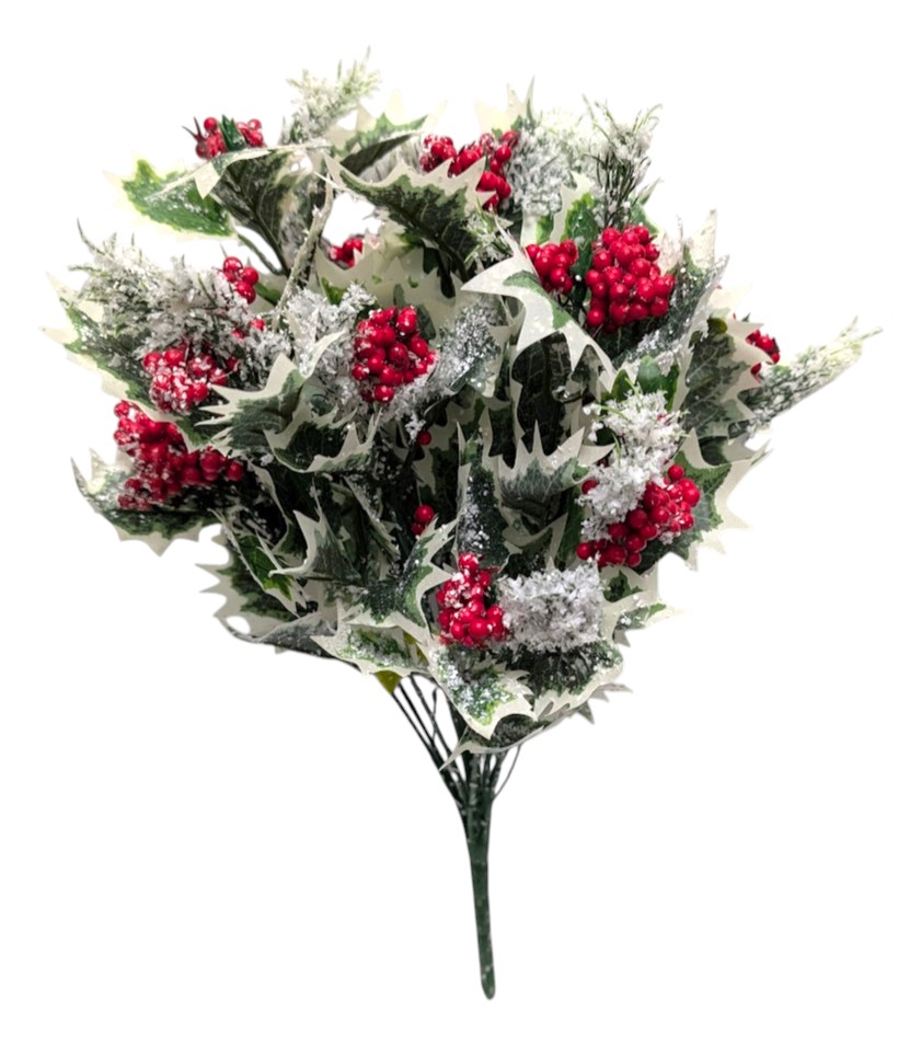 Heavy Flocked Shimmer Holly and Red Berry Bush - Ben Franklin Online