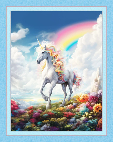 Unicorn at the End of the Rainbow: Fantasy Meadow Digital Cotton
