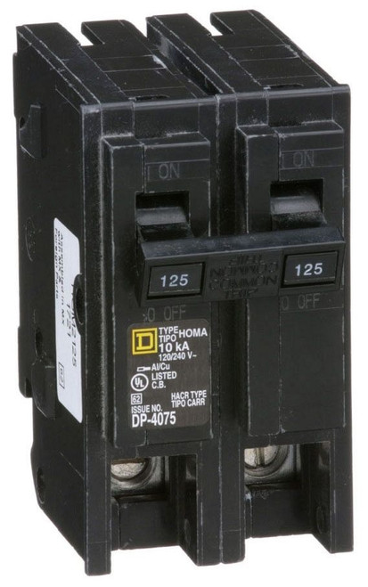 HOM2125 SQUARE D 125A 2P BREAKER 1' W X 2.98 D X 3.13" H