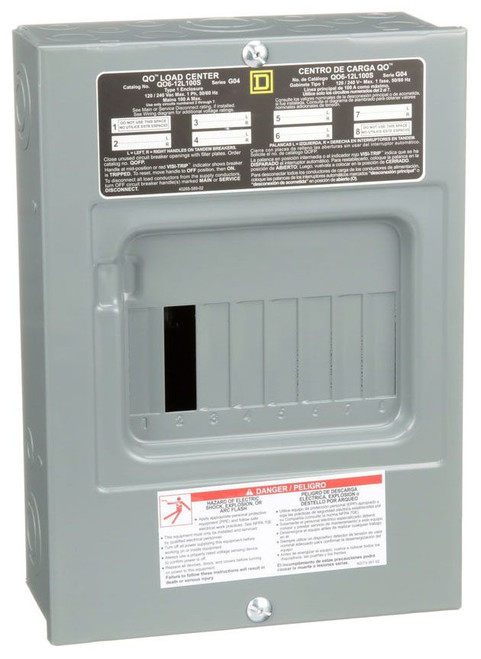 QO-6-12L100S SQD BREAKER BOX LUG TYPE 8.88"WX3.8"DX12.57" H; 12