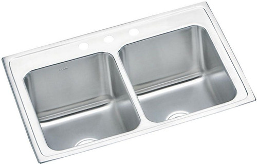 DLR332210-3 ELKAY 33X22 SS SELF-RIM DOUBLE COMPARTMENT SINK, 10" DEEP