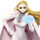 One Piece Kalifa Devil's Night Masterlise Experience Ichibansho Statue, highly detailed anime figure of Kalifa with long blonde hair, wearing a white and pink outfit with glasses, and holding a blue energy cloud in her hand.