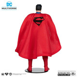 DC Comics Superman New 52 McFarlane Gold Label DC Multiverse 7-Inch Action Figure, front view of a Superman action figure wearing a red cape with a black Superman logo on the back, standing on a gray base.