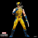 Marvel Wolverine 6-Inch (Hugh Jackman) Marvel Legends Action Figure Deadpool & Wolverine, detailed collectible action figure of Wolverine in yellow and blue costume with claws, black mask, and muscular build, posed against a black background.