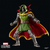Marvel Emperor Doom Marvel Legends Series 6-Inch Action Figure, Highly detailed action figure of Doctor Doom in a green cloak with red cape and metallic armor, standing in a dynamic pose against a black background.