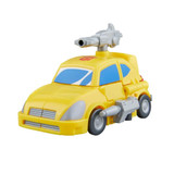 Transformers Devastation Bumblebee Transformers Studio Series, yellow toy car with a gray weapon and blue windows.
