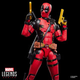 Marvel Dogpool and Deadpool Marvel Legends Deluxe Series Deadpool 6 Inch Action Figure, detailed red and black costume with weapons and accessories, black background.