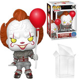 Funko Pennywise It Funko Pop! Vinyl Figure Shelf Sitter #2030, collectible figure of Pennywise with a red balloon, in packaging, and an empty display box.