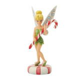 Disney Tinker Bell Candy Cane Disney Traditions Figurine by Jim Shore 6016887, collectible figurine of Tinker Bell holding a candy cane, standing on a festive base.
