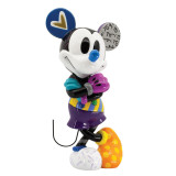 Disney Mickey Mouse Romero Britto 10-Inch Enesco Big Figurine, colorful and playful Mickey Mouse figurine with a distinctive pop art style, holding a purple heart, featuring bold patterns and bright colors.