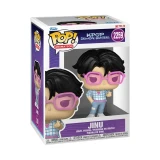 Funko Jinu KPOP Demon Hunters Funko Pop! 3.75-Inch Vinyl Figure #2259, depicted in a box with a stylized cartoon figure of Jinu wearing pink sunglasses, a checkered shirt, and ripped jeans.