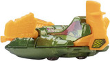 Hot Wheels Masters of the Universe Wind Raider Hot Wheels Premium Pop Culture 1:64 Diecast, detailed green and yellow toy vehicle with transparent canopy and intricate design.