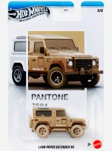 Hot Wheels Silver Series Pantone Off Road Special Edition JKY47-956B, die-cast toy Land Rover Defender 90 in tan color, in original packaging featuring vehicle image and branding.