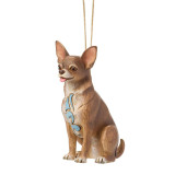 Enesco Chihuahua Jim Shore Heartwood Creek 3.5-Inch Ornament #6019340, detailed ceramic dog figurine with a cute expression, large ears, and a decorative blue ribbon on its chest.