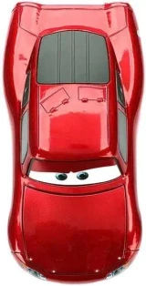 Jada Toys Lightning McQueen Pixar Cars Cruising diecast car, top view showing the red toy with animated eyes and windshield detail.