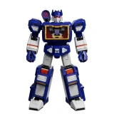 Blokees Soundwave Blokees Transformers Generation 1 Action Edition AE03 Model Kit, a detailed robot figure from the G1 Transformers series with blue, white, red accents, and Decepticon insignia on its chest, posed against a white background.