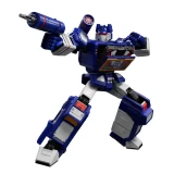 Blokees Soundwave Blokees Transformers Generation 1 Action Edition AE03 Model Kit, detailed blue and gray robot with red eyes holding a gun, in an action pose.