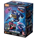 Blokees Soundwave Blokees Transformers Generation 1 Action Edition AE03 Model Kit, colorful toy model kit box featuring a Transformer action figure in robot form with soundwave details and various smaller robot components.