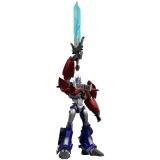 Blokees Optimus Prime Blokees Transformers Prime Action Edition AE06 Model Kit, a highly detailed and articulated robot figure of Optimus Prime holding a large blue sword.