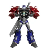 Blokees Optimus Prime Blokees Transformers Prime Action Edition AE06 Model Kit, a detailed and articulated action figure of Optimus Prime in robot form with red, blue, silver, and black color scheme, featuring intricate armor and weapon accessories.