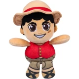 One Piece Monkey D. Luffy One Piece Live Action Netflix Moose Toys 8-Inch Plush, a soft plush toy of Luffy with large eyes, wearing a straw hat, red vest, and beige shorts.