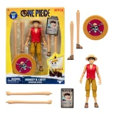 One Piece Monkey D. Luffy One Piece Moose Toys Adventure Series 6-Inch Action Figure, featuring a detailed figure of Monkey D. Luffy with accessories including a straw hat, extra arms, and a skull and crossbones emblem.