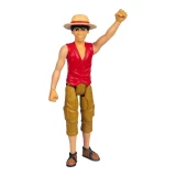 One Piece Monkey D. Luffy One Piece Moose Toys 12-Inch Large Action Figure, detailed action figure of Monkey D. Luffy from One Piece with straw hat, red vest, brown shorts, and sandals, raised arm in an adventurous pose.