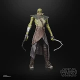 Star Wars Embo Star Wars The Black Series The Mandalorian Grogu 6-Inch Action Figure, detailed action figure of Embo with a green face, armor, and versatile weapons on a dark background.
