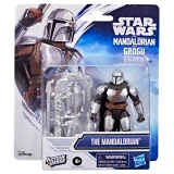 Star Wars The Mandalorian Star Wars Action Verse 4.5-Inch Figure, collectible action figure of the Mandalorian in armor holding a weapon, packaged in a themed box with a clear plastic window showcasing the figure.